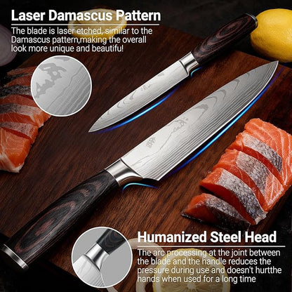 Kitchen Knife Set 2 Piece High Carbon Stainless Steel Professional Chef Knife Set with Ultra Sharp Blade & Wooden Handle, Kitchen Knife Set 2 Pcs-Chef's Knife 8 Inch & Utility Knife 5 Inch