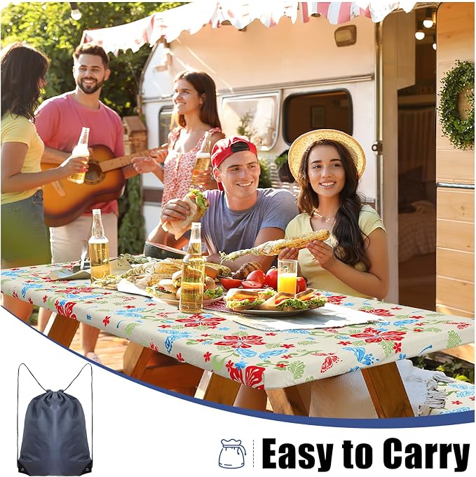Smiry Picnic Table Cover with Bench Covers, Waterproof Elastic Fitted Tablecloth for 6 Foot Tables, Washable Polyester Tablecloths for Camping, Indoor & Outdoor (Butterfly, 30x72 Inch 3-pc Set)