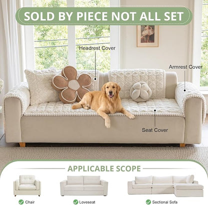 OstepDecor Couch Cover for Dogs, Washable Non Slip Sofa Cover for Pets | Soft Couch Covers for Sofa, Loveseat and Sectional, Furniture Protector Against Pet Hair & Dirt (27.6" x 59", Cream)