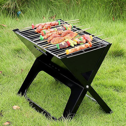 Notebook Charcoal BBQ Grill, Instant Foldable & Easy Portability, For Outdoor Barbecues Camping Traveling Picnics Garden Beach Party Black