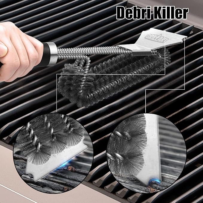 GRILLART Grill Brush and Scraper BBQ Brush for Grill, Safe 18" Stainless Steel Woven Wire 3 in 1 Bristles Grill Cleaning Brush, BR-4516 (Pack of 2)