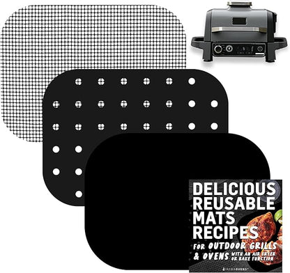 Accessories for Ninja Woodfire Outdoor Grill OG701 OG751, Reusable Mats Non Disposable Non-Stick Grill Liners for Wood Fire Electric Air Fryer and Smoker 7-in-1 BBQ, Dishwasher Safe by INFRAOVENS