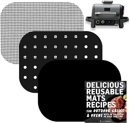 Accessories for Ninja Woodfire Outdoor Grill OG701 OG751, Reusable Mats Non Disposable Non-Stick Grill Liners for Wood Fire Electric Air Fryer and Smoker 7-in-1 BBQ, Dishwasher Safe by INFRAOVENS
