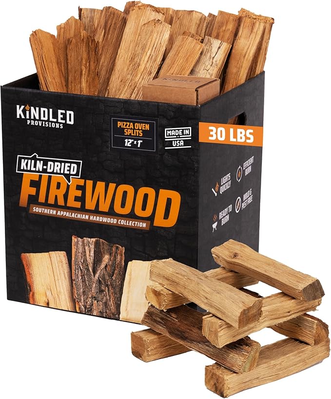 Kiln Dried Oak Wood by Kindled Provisions – Premium Firewood for Pizza Ovens, Indoor Pizza Oven, Pizza Stone, Solo Stove & Smoker Grill – Boxed Hardwood for Cooking, Grilling & Wood-Fired Flavor