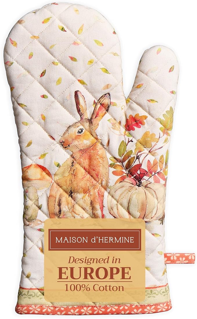Maison d'Hermine Oven Gloves 100% Cotton Oven Mitt (7" x 13", Pack of 1) | With Loop Heat Resistant BBQ Cooking Gloves Baking Kitchen Handling Hot Pans Thanksgiving Christmas - Pumpkin Passion
