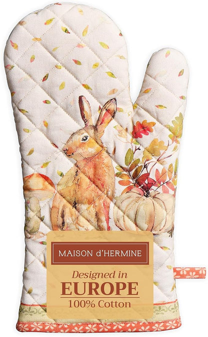 Maison d'Hermine Oven Gloves 100% Cotton Oven Mitt (7" x 13", Pack of 1) | With Loop Heat Resistant BBQ Cooking Gloves Baking Kitchen Handling Hot Pans Thanksgiving Christmas - Pumpkin Passion