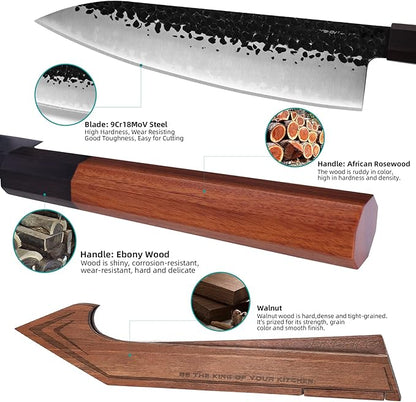 FINDKING Kitchen Knife Set with Individual Wooden Blocks, 4 Japanese Knives with Walnut Edge Guards, High Carbon Steel Blades, for Meat, Fruits, Vegetables, Dynasty Series