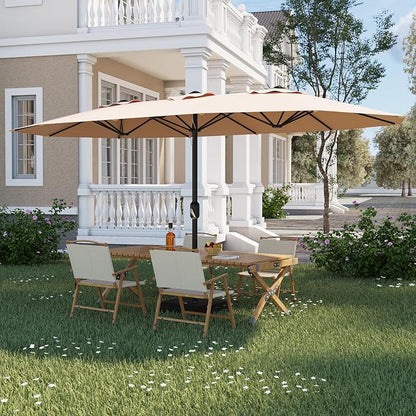 Garvee 15FT Rectangular Outdoor Umbrella Patio Umbrella with Base Included Large Market Umbrellas with Crank Handle UV Protection Table Umbrellas for Outdoor, Backyard, Deck, Poolside, Beige