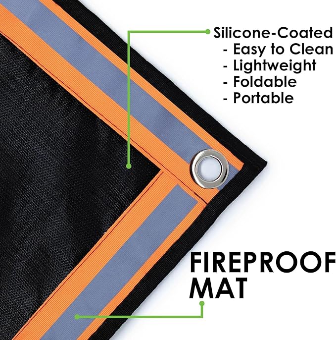 Fire Pit Mat & Grill Pad — 67"×60" XL Fireproof Deck Protector, Triple-Layer Silicone + Fiberglass, for Outdoor Firepit, BBQ, Patio & Lawn