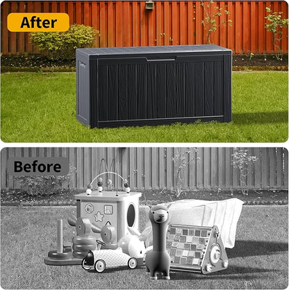 Outdoor Storage Box, 80 Gallon Resin Deck Box Waterproof for Patio Furniture, Garden Tools and Pool Accessories, Lockable UV-Resistant Storage Bin Bench Cabinet for Outside, Black