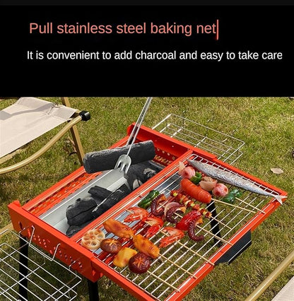 Foldable and Portable Charcoal Grill Portable Barbecue Grills Foldable Metal BBQ For Picnic Outdoor Cooking Heat Resistant