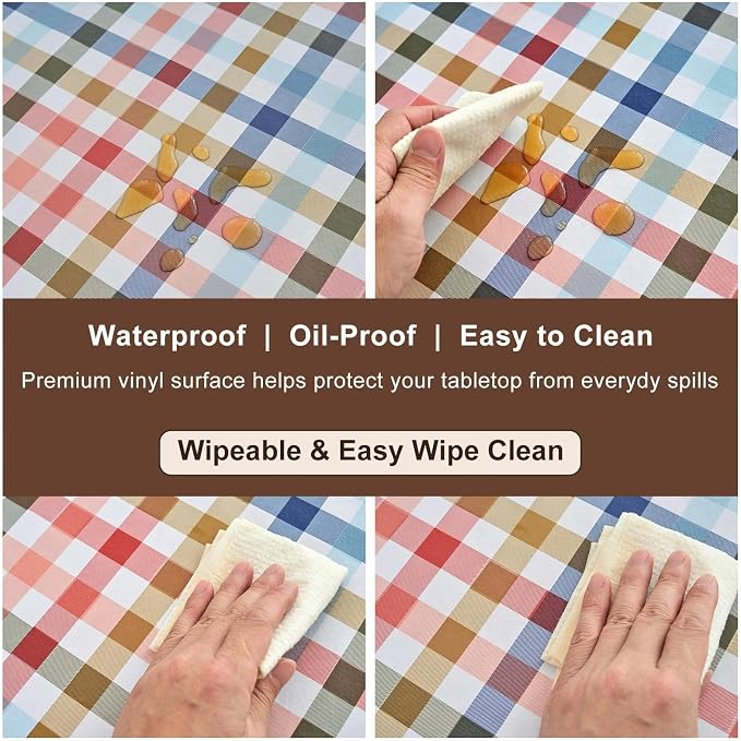 LIBERECOO Heavy Duty Vinyl Tablecloth with Flannel Backing Waterproof Oil-Proof Plastic Table Cloth Stain-Resistant Wipeable Rectangle or Square Table Cover for Indoor and Outdoor 60 x 102 Inch