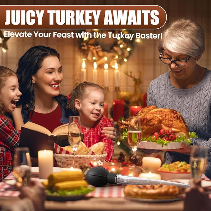 OLESBUR Premium Turkey Basters for Cooking – Baster Syringe for Hot Liquids – Meat and Food Injector – Essential Thanksgiving Cooking Tool – Turkey Baster Large with Cleaning Brush(Black)