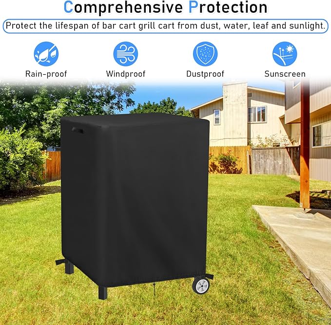 Outdoor Patio Table Cover for Pinikox Kitchen Island Prep Table, Waterproof Service Cart Covers Rolling Tool Cart Covering - 28"L×25"W×34"H, Black