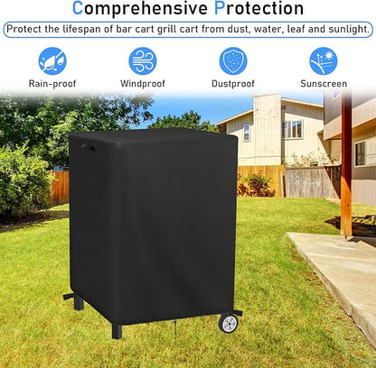 Outdoor Patio Table Cover for Pinikox Kitchen Island Prep Table, Waterproof Service Cart Covers Rolling Tool Cart Covering - 28"L×25"W×34"H, Black