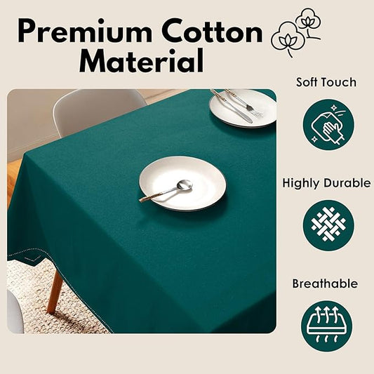 Rectangle 52"x70" Table Cloth 100% Cotton Washable Table Cover Decorative Tablecloths for Gifts, Dining, Buffet Party & Camping - Teal Green