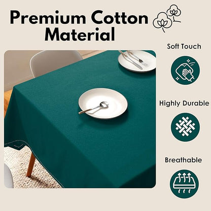 Table Cloths 60x84 Inch 100% Cotton Decorative Washable Rectangle Tablecloth Cover for Gifts, Buffet, Dining, Kitchen & Camping - Teal Green
