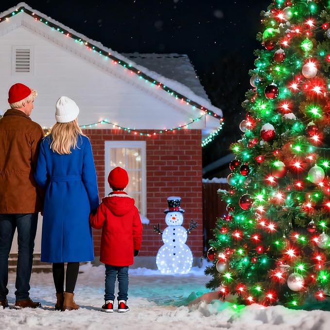 Christmas String Lights Outdoor Green Wire 240FT 750 LED Red & Green | Dimmable, 12 Light Styles, Memory Timer, Waterproof, 29V Safe Low Voltage, Diamond-Faceted LED, Energy Efficiency