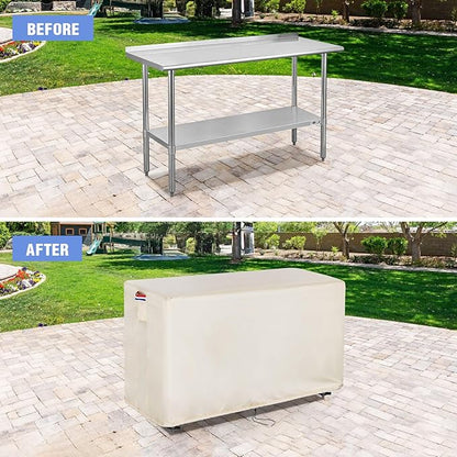 Outdoor Prep Table Cover 47 Inch,Waterproof Patio Outdoor Stainless Steel Metal Grill BBQ Table Cart Cover Dustproof Windproof All Season Pretection for Outdoor Table - 47 x 16 x 37 Inch-Beige