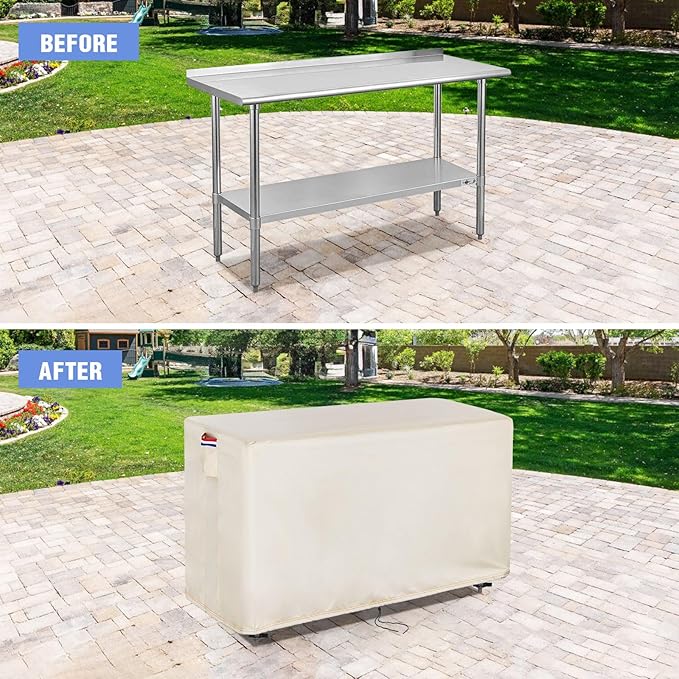 Outdoor Prep Table Cover 36 Inch,Waterproof Patio Outdoor Stainless Steel Metal Grill BBQ Table Cart Cover Dustproof Windproof All Season Pretection for Outdoor Table - 36 x 24 x 28 Inch-Beige