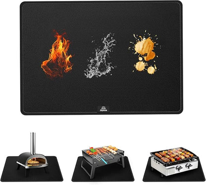 24 x 18 Inch Heat Resistant Mats for Countertop and Tabletop Grill | Fireproof Grill Mat for Outdoor Grill, fits Portable Charcoal Grills, Gas Grills, Pizza Ovens, fits Blackstone & Ninja, Black