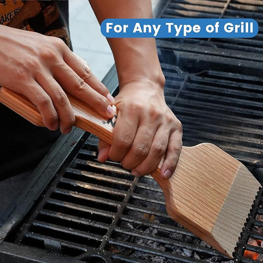 CONSDAN Wood Grill Scraper, Soild Oak Wooden Grill Brush, Grill Scraper for Outdoor Grill, Bristle Free Grill Scrapers, Grill Grate Cleaner Safe Wood Grill Brusher