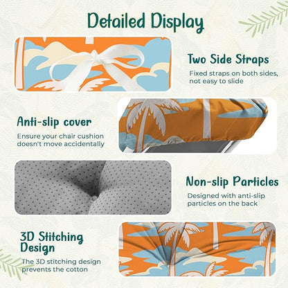 2Pcs Outdoor Chaise Lounge Chair Cushion 75.1 x 22.8 x 4.7 Inches 100% Waterproof Replacement Cotton Patio Pool Lounge Chair Cushion for Outdoor Furniture with Ties, Orange Coconut Tree