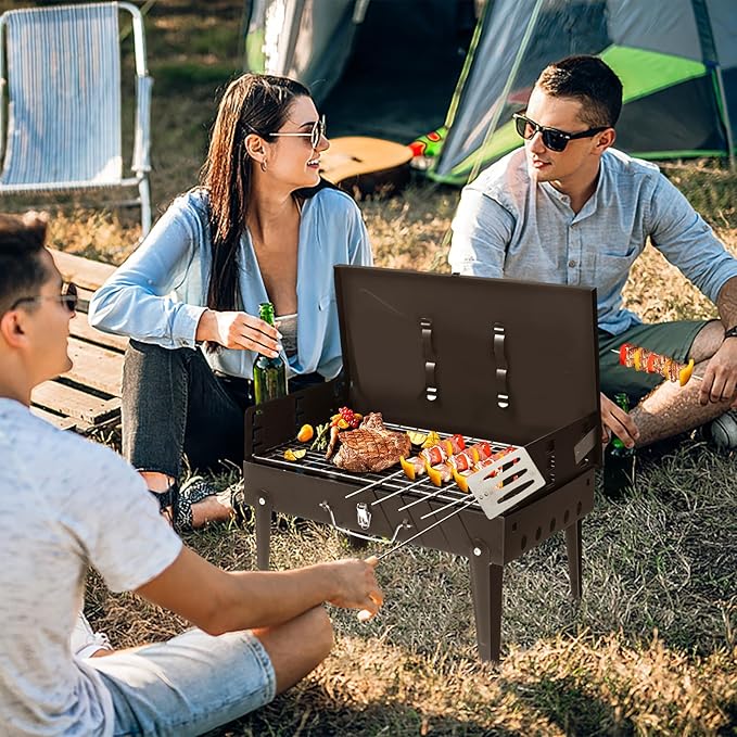 Portable Charcoal Grill, Foldable BBQ Grill Kit Easy to Carry, Tabletop Outdoor Barbecue Smoker, Small BBQ Grill for Outdoor Camping, Patio and Picnic