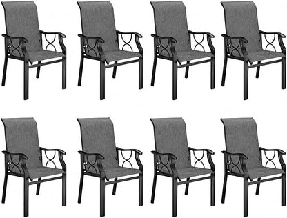 DWVO Patio Dining Chairs Set of 8, Outdoor Dining Chairs with High Back, Quick Dry Textilene Fabric, E-Coated Metal Frame, All Weather Patio Chairs for Backyard, Deck, Lawn, Garden, Grey