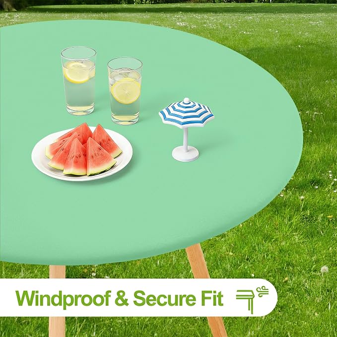 Smiry Round Spandex Tablecloth, Elastic Fitted Washable Tablecloths for 57"-68" Tables, Waterpoof Stretch Picnic Table Cover for Dining, Indoor and Outdoor, Green