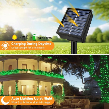 Solar String Lights Outdoor Waterproof 33ft 100LED 8 Modes Twinkle Lights Solar Fairy Lights for Patio, Garden Yard Party Wedding Tree Christmas Halloween Decoration, Green