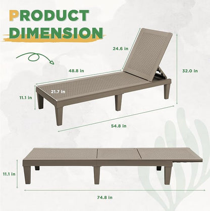 Greesum Lounge Chairs Set of 4 All Weather Outdoor Angle Adjustable Chaise for Beaches,Gardens,Decks and Pools,Light Coffee