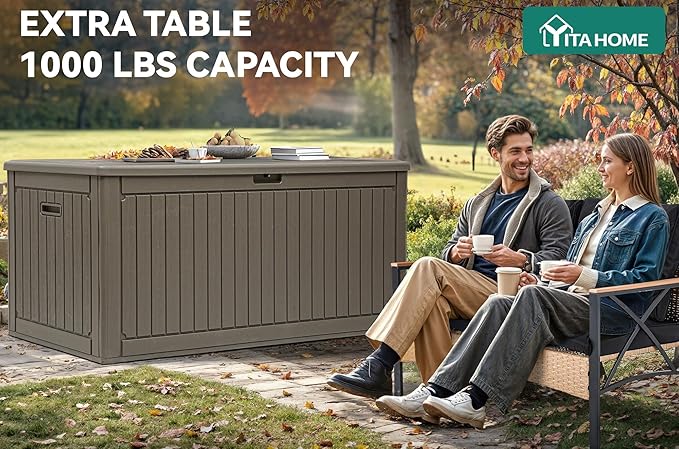 YITAHOME 320 Gallon Large Deck Box with Divider & Side Handles, Outdoor Double-Wall Storage for Patio Furniture Cushions, Garden Pool Accessories, Waterproof & Lockable