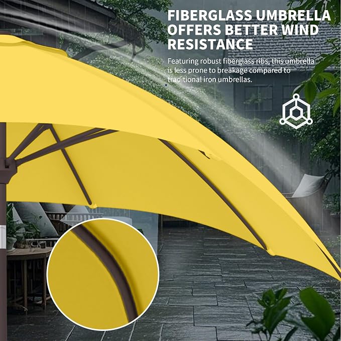 Kingdura 9FT Outdoor Patio Umbrella, Round Market Table Umbrella with Push‑Button Tilt and Crank Lift, 8 Sturdy Metal Ribs, UV50+ Protection Canopy for Backyard, Lawn, Deck, Poolside, Garden (Yellow)
