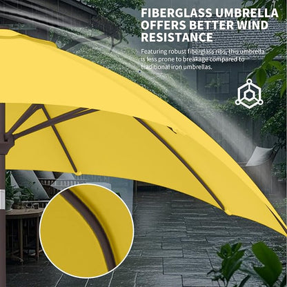 Kingdura 9FT Outdoor Patio Umbrella, Round Market Table Umbrella with Push‑Button Tilt and Crank Lift, 8 Sturdy Metal Ribs, UV50+ Protection Canopy for Backyard, Lawn, Deck, Poolside, Garden (Yellow)