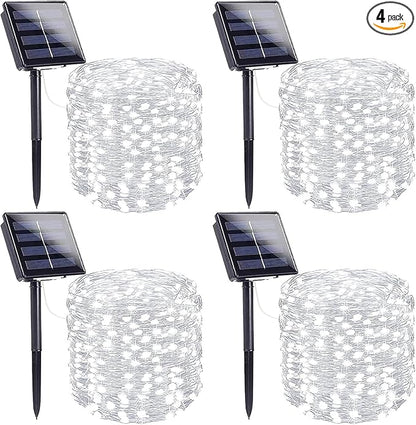 Extra-Long Solar String Lights for Outside, 4 Pack 400LED Solar Fairy Lights Outdoor Waterproof, Copper Wire with 8 Modes Solar Twinkle Lights for Tree Garden Party Patio Xmas Decor (Cool White)