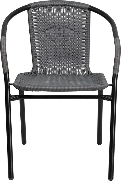 Flash Furniture Lila 2 Pack Gray Rattan Indoor-Outdoor Restaurant Stack Chair