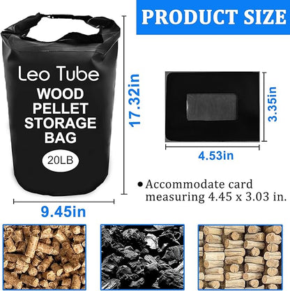 Heavy-Duty Wood Pellet Storage Bag, 20LB Waterproof Smoker Bag - 500D PVC Outdoor Storage Container with Buckle Seal, Label Pocket & Handles for BBQ, Grill, Pellet Smoker (Black)