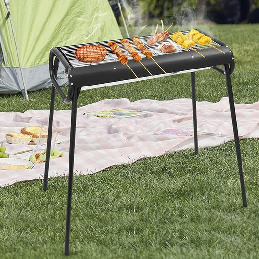 Outdoor Charcoal Grill, Portable Stainless Steel BBQ Grill with Pull-Out Charcoal Slot and Storage Bag for Camping Picnic Barbecue, 3-8 Persons