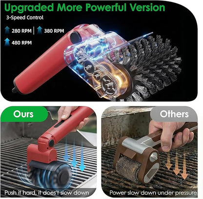 Electric BBQ Grill Brush Rechargeable, 3 Powerful Speed Rechargeable Electric Grill Brush for Outdoor Grill, 90° Adjustable, Stainless Steel Rotary Brush Head, Automatic Grill Cleaning Brush