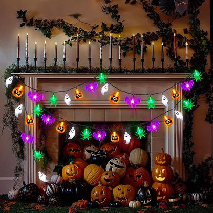20FT 40LED Halloween Lights Outdoor Indoor Pumpkin Bat Spider Ghost Halloween String Lights Battery Operated, 8 Light Modes Waterproof Fairy Lights Decorations for Home Yard Window Party Outside Decor