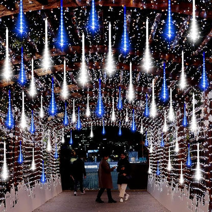 LAMPHOME Christmas Lights Outdoor,12-inch LED Meteor Shower Icicle Lights, 10 Tubes 240 LED String Lights. Waterproof Plug, Shower Rain for Xmas Tree Yard House Decor Blue&Cool White