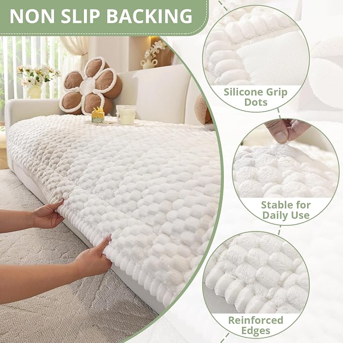 OstepDecor Couch Cover for Dogs, Washable Non Slip Sofa Cover for Pets | Soft Couch Covers for Sofa, Loveseat and Sectional, Furniture Protector Against Pet Hair & Dirt (27.6" x 59", White)