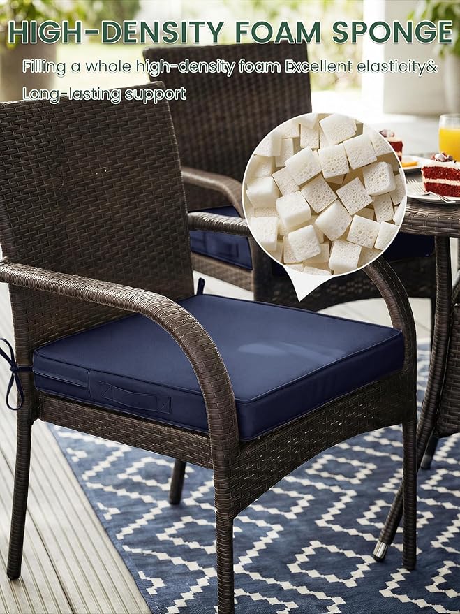 Outdoor Chair Cushion 17 x 16 x 3 Inches Patio Furniture Outdoor Waterproof Seat Cushion, Patio Chair Cushion with Handles and Ties, Square Dining Chair Cushion Set of 2, Navy Blue