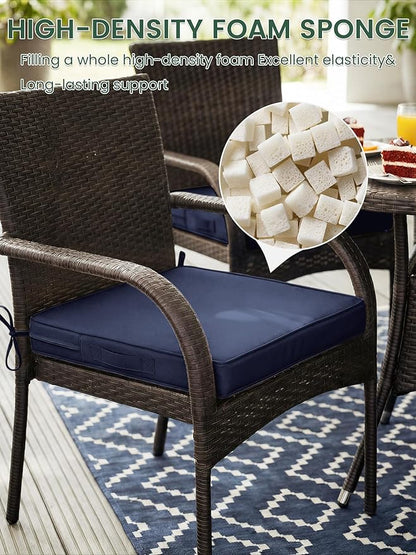 Outdoor Chair Cushion 17 x 16 x 3 Inches Patio Furniture Outdoor Waterproof Seat Cushion, Patio Chair Cushion with Handles and Ties, Square Dining Chair Cushion Set of 2, Navy Blue