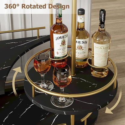 Garvee Bar Serving Cart with Wine Rack and Glass Holder, 3-Tier Rolling Serving Cart with 4 Wheels, Small Serving Table for Living Room, Kitchen, Dining Room, Gold+Black