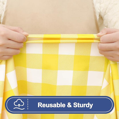 Smiry Picnic Table Cover with Bench Covers, Waterproof Elastic Fitted Tablecloths for 6 Foot Rectangle Tables, Washable Buffalo Plaid Tablecloth for Camping, Outdoor (Yellow & White, 30"x72")