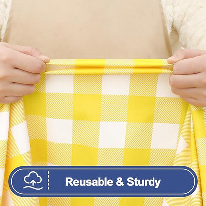 Smiry Picnic Table Cloth 2 Pack, Waterproof Elastic Fitted Tablecloths for 4FT Rectangle Tables, Washable Polyester Buffalo Plaid Tablecloth for Camping, Dining & Outdoor (Yellow & White, 30" x 48")