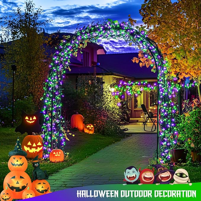 JMEXSUSS 250 LED Halloween Lights Plug in, Purple and Green String Light | Connectable, Durable, Indoor/Outdoor, Waterproof, 8 Modes, Timer, for Halloween Tree Party Garden Patio Decorations