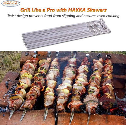 Hakka Stainless Steel Barbecue Skewers, 23.6" Shish Kabob Skewers Heavy Duty Metal Skewers for Grilling Large Wide Reusable Kabob Sticks with NonSlip Ring Handle,Set of 10